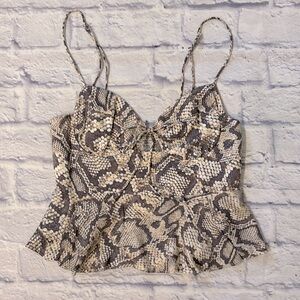 Olivaceous Snakeskin Print Babydoll Cropped Top Spaghetti Straps Size Medium NWT